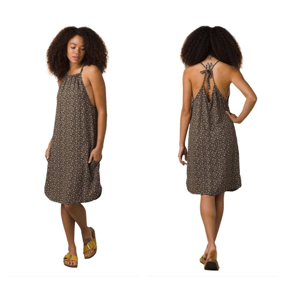 PRANA Epicanopy Dress Chocolate Brown/Cream Batik Print, Pockets, Sz M